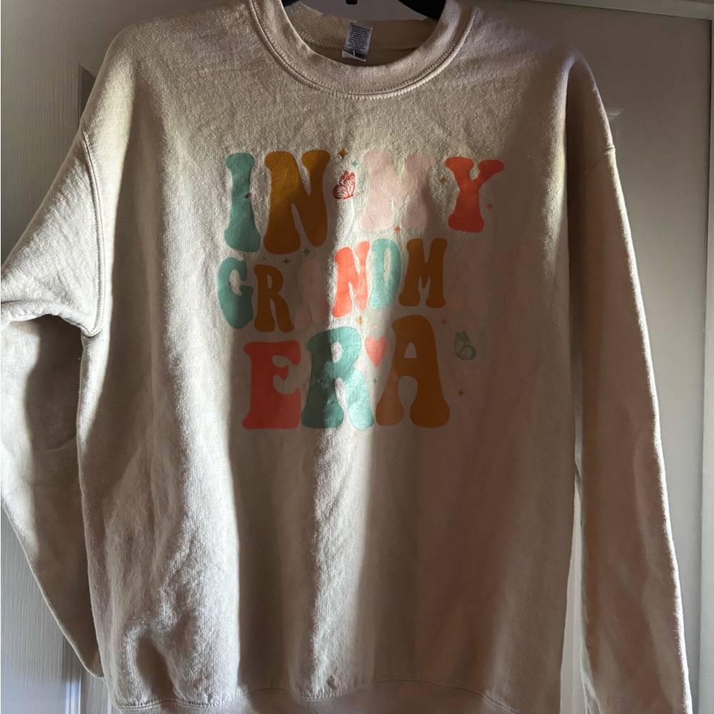 Gildan Cream Sweatshirt with Multi-Color Retro Graphic